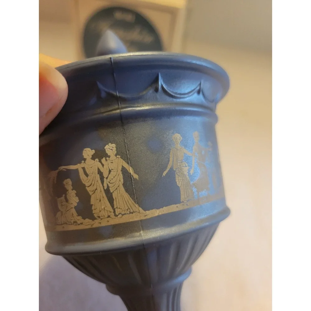 1970s VTG Avon‎ Avonshire Grecian Blue Candle Holder Wedgwood Style Blue w/ Box